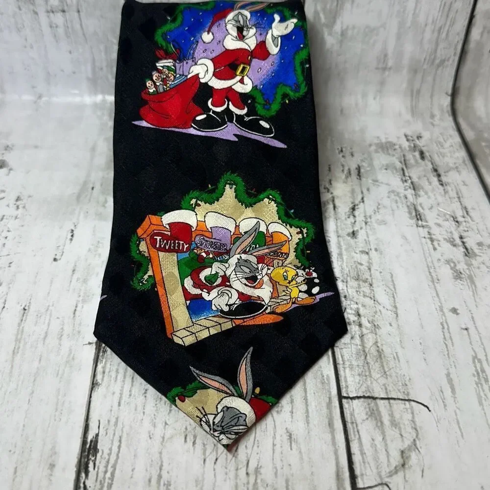 Vintage 1995 Looney Tunes Mania Tie Bugs Bunny Silk‎ Necktie 90s Daffy Duck